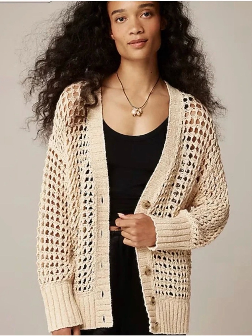 J. Crew Open-Knit Cream Button-Front Cardigan